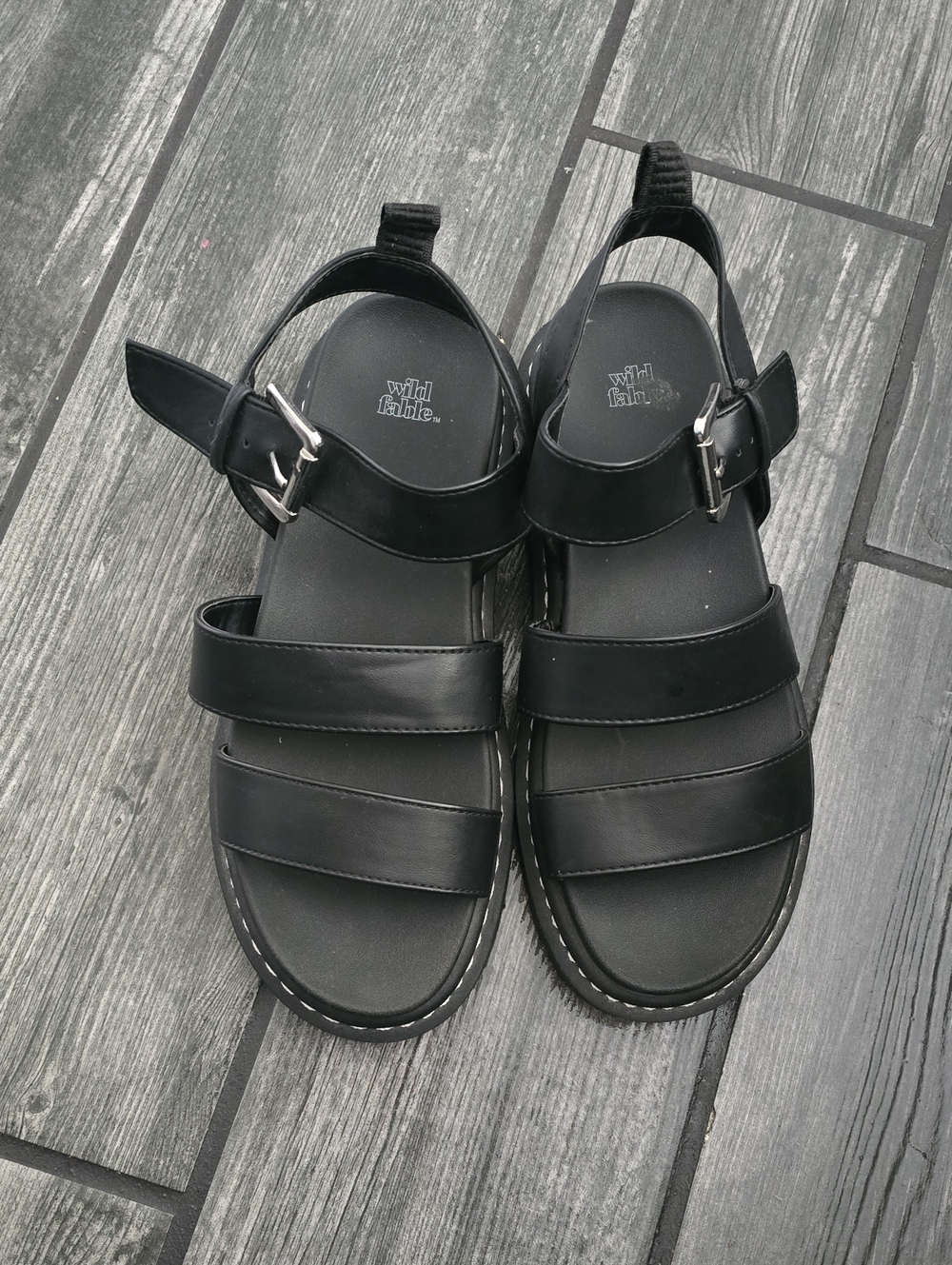 wild fable Black Triple-Strap Buckle Sandals